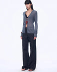 Firelady Fur Long Island Vacation blue V-neck cardigan on model front view