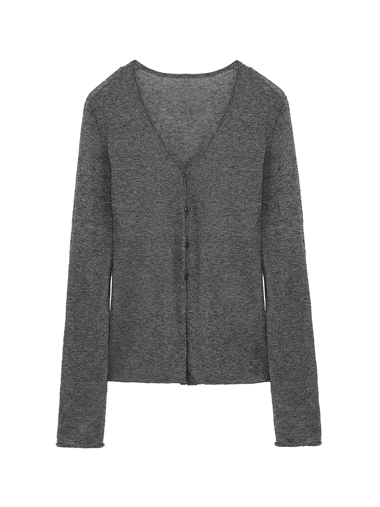 Firelady Fur Long Island Vacation flower gray V-neck wool blend cardigan transparent product image