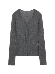 Firelady Fur Long Island Vacation flower gray V-neck wool blend cardigan transparent product image