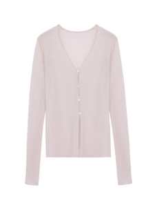 Firelady Fur Long Island Vacation pink V-neck wool blend cardigan transparent product image