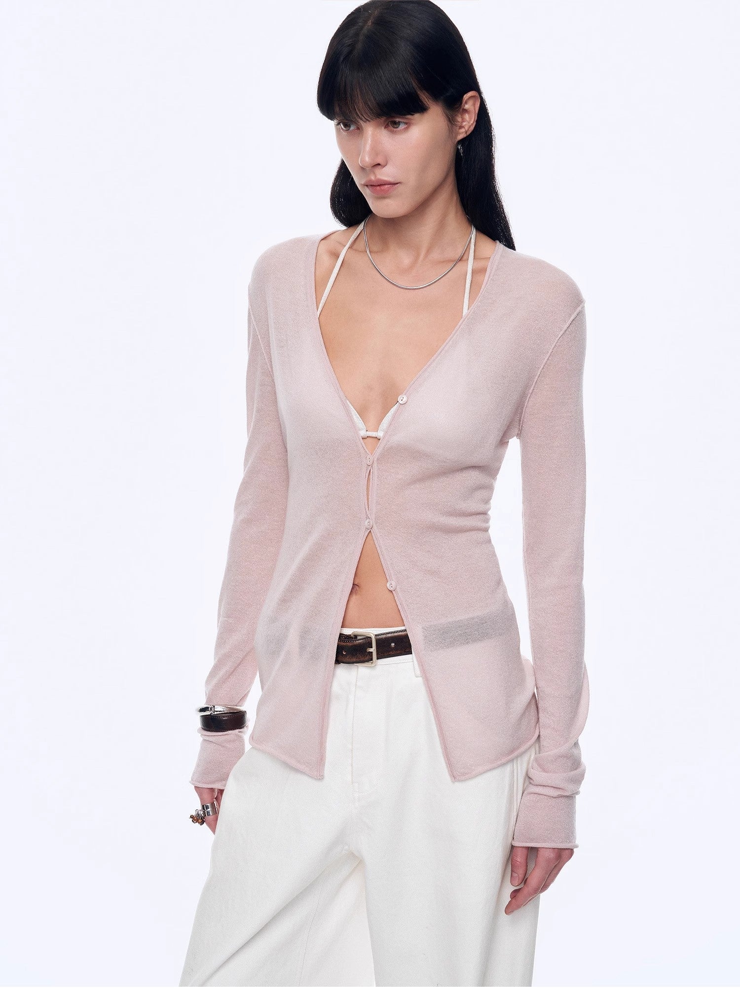 "Long Island Vacation" wool blend V - neck straight shoulder knitted cardigan spring - variant_title