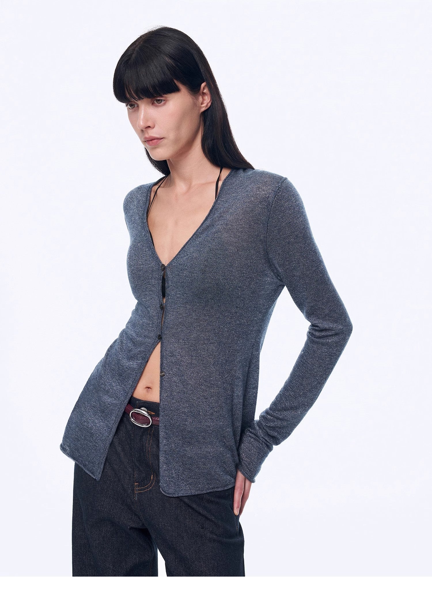 "Long Island Vacation" wool blend V - neck straight shoulder knitted cardigan spring - variant_title