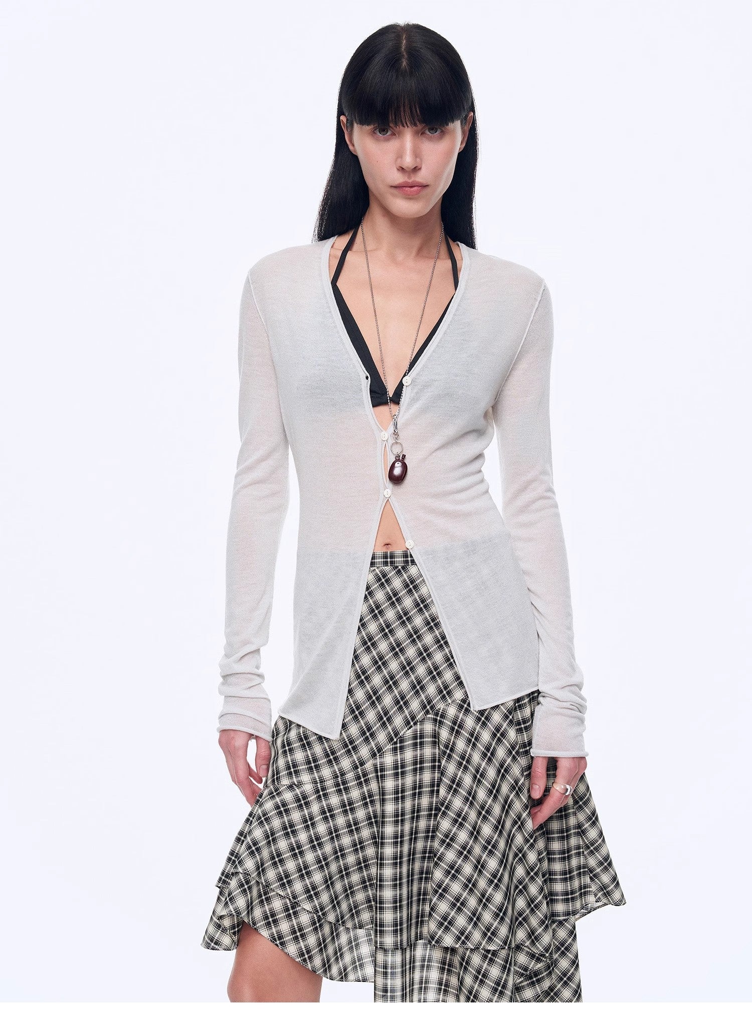 "Long Island Vacation" wool blend V - neck straight shoulder knitted cardigan spring - variant_title