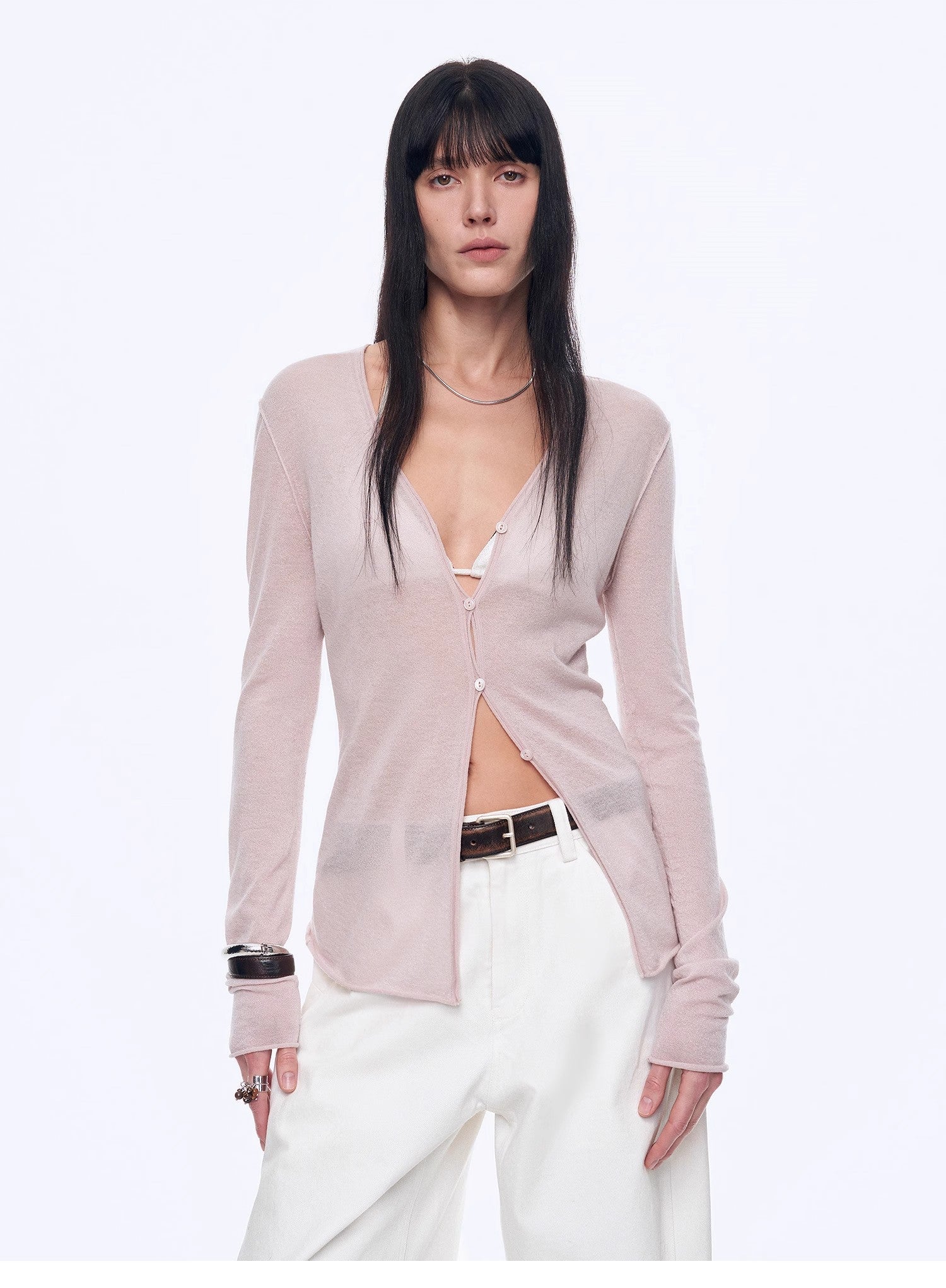 "Long Island Vacation" wool blend V - neck straight shoulder knitted cardigan spring - variant_title