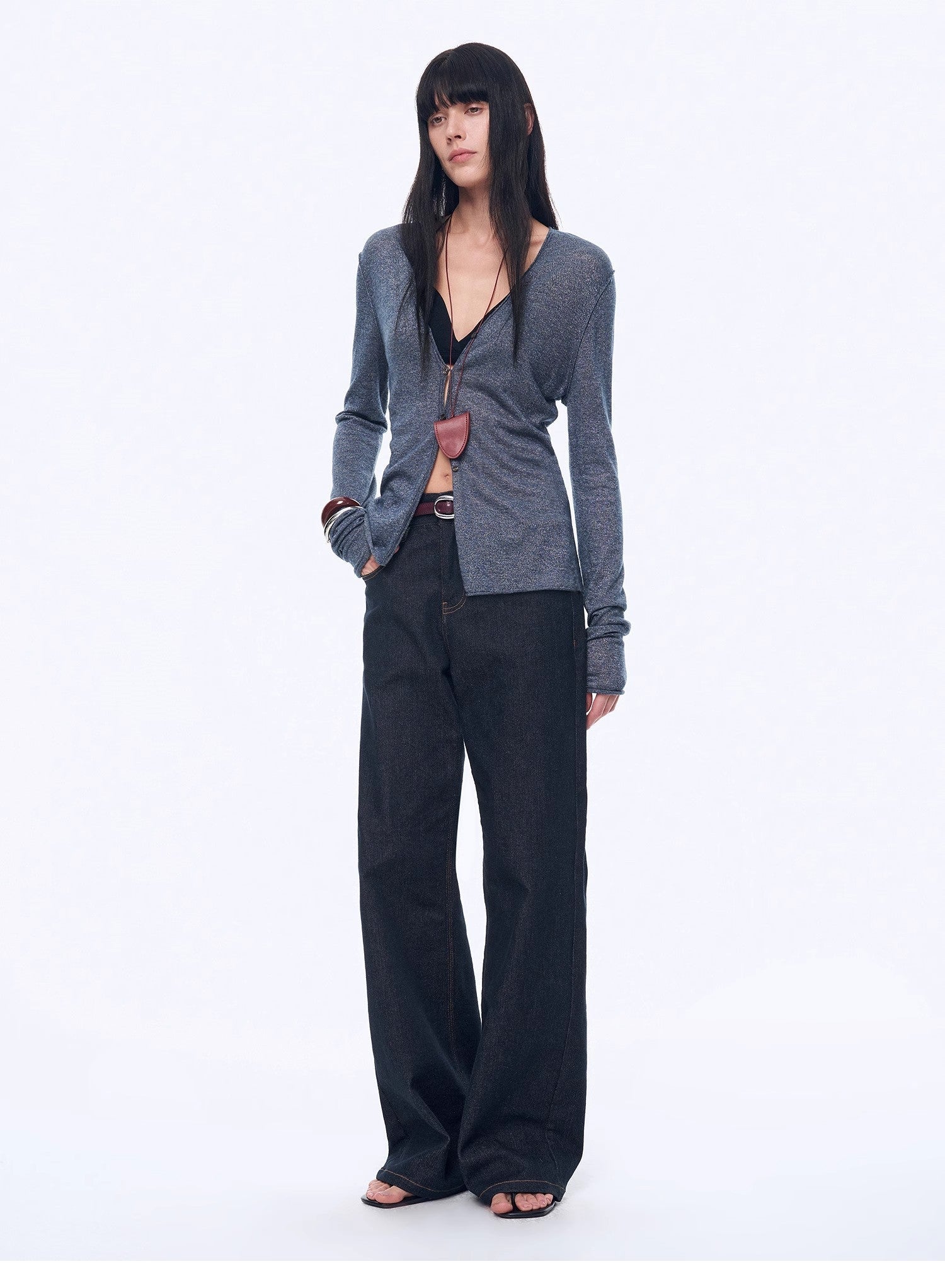 "Long Island Vacation" wool blend V - neck straight shoulder knitted cardigan spring - variant_title