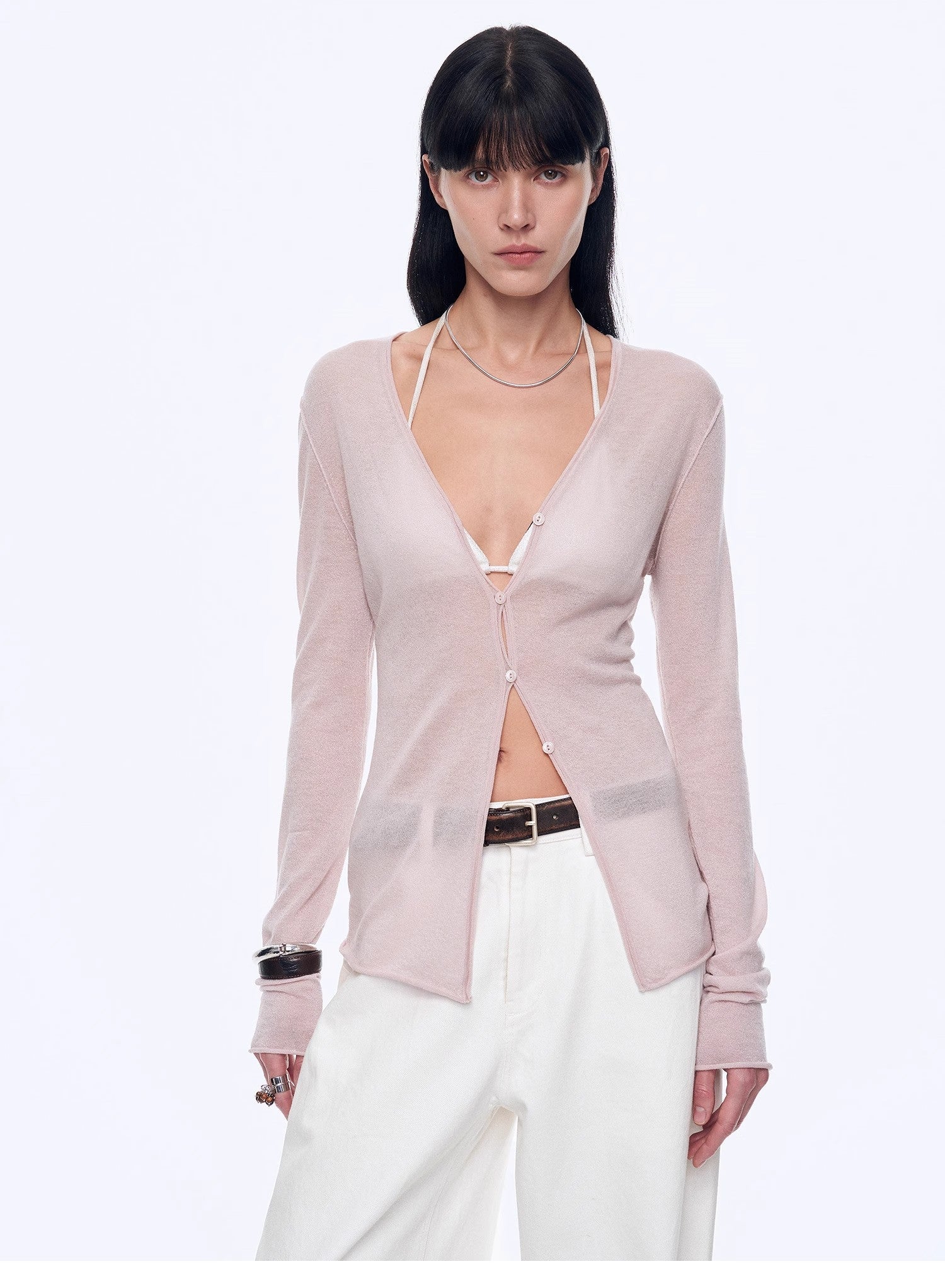 "Long Island Vacation" wool blend V - neck straight shoulder knitted cardigan spring - variant_title