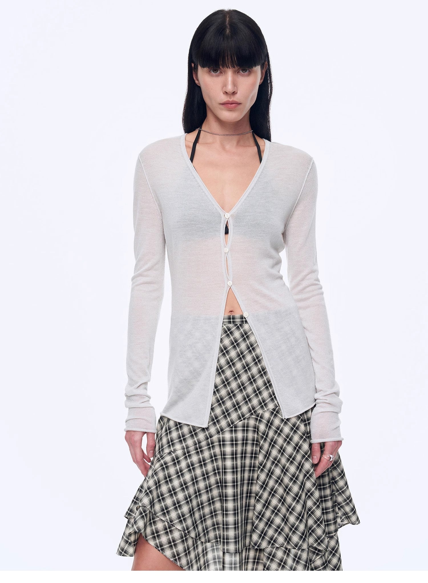 "Long Island Vacation" wool blend V - neck straight shoulder knitted cardigan spring - variant_title