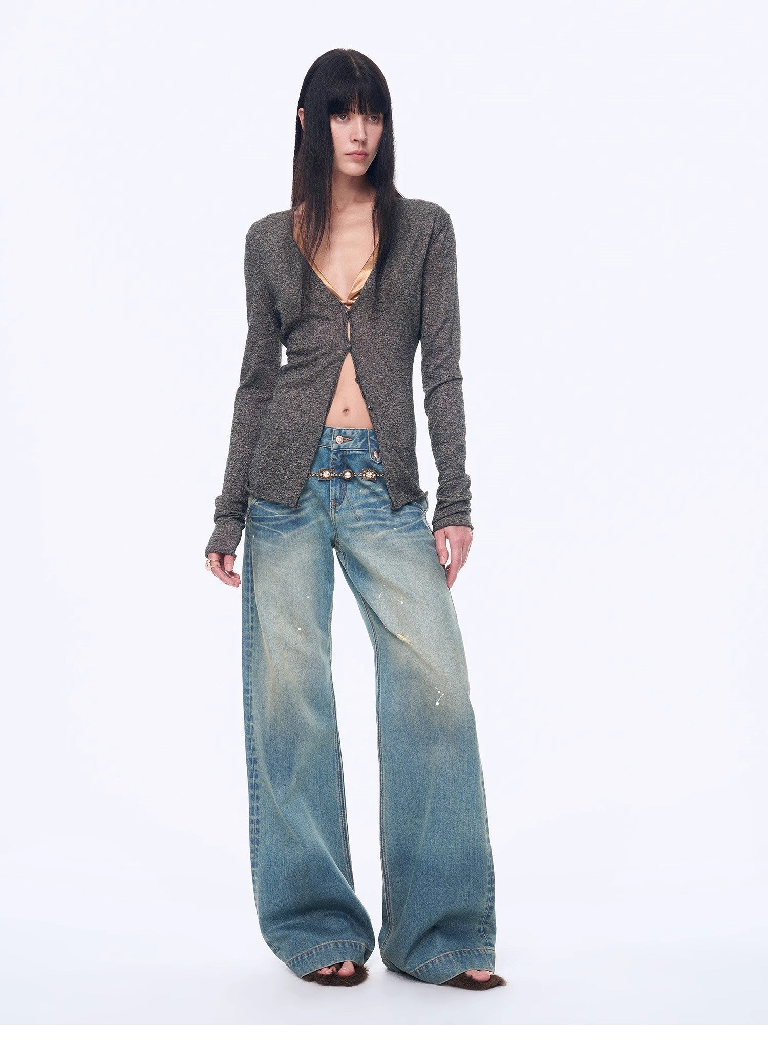 "Long Island Vacation" wool blend V - neck straight shoulder knitted cardigan spring - variant_title