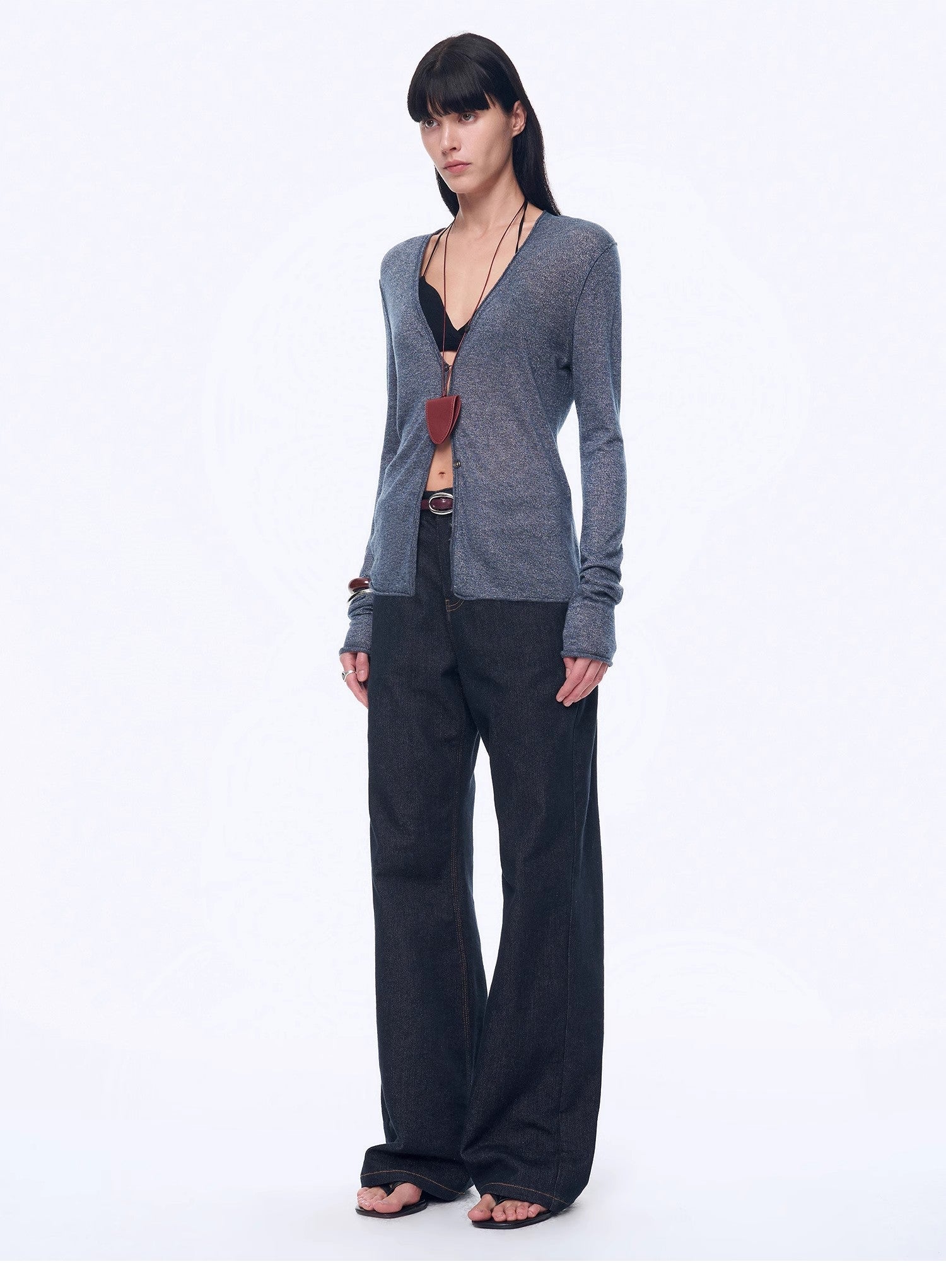 "Long Island Vacation" wool blend V - neck straight shoulder knitted cardigan spring - variant_title