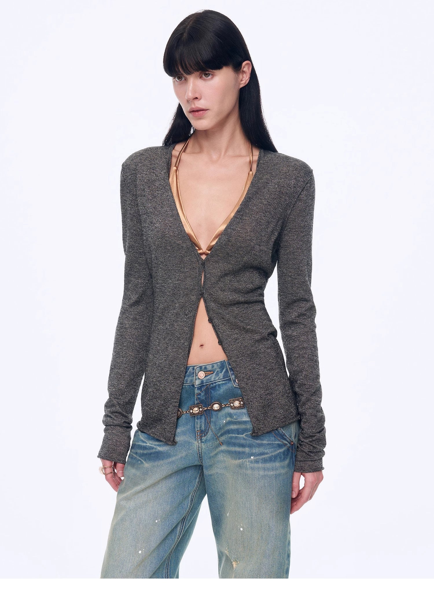 "Long Island Vacation" wool blend V - neck straight shoulder knitted cardigan spring - variant_title