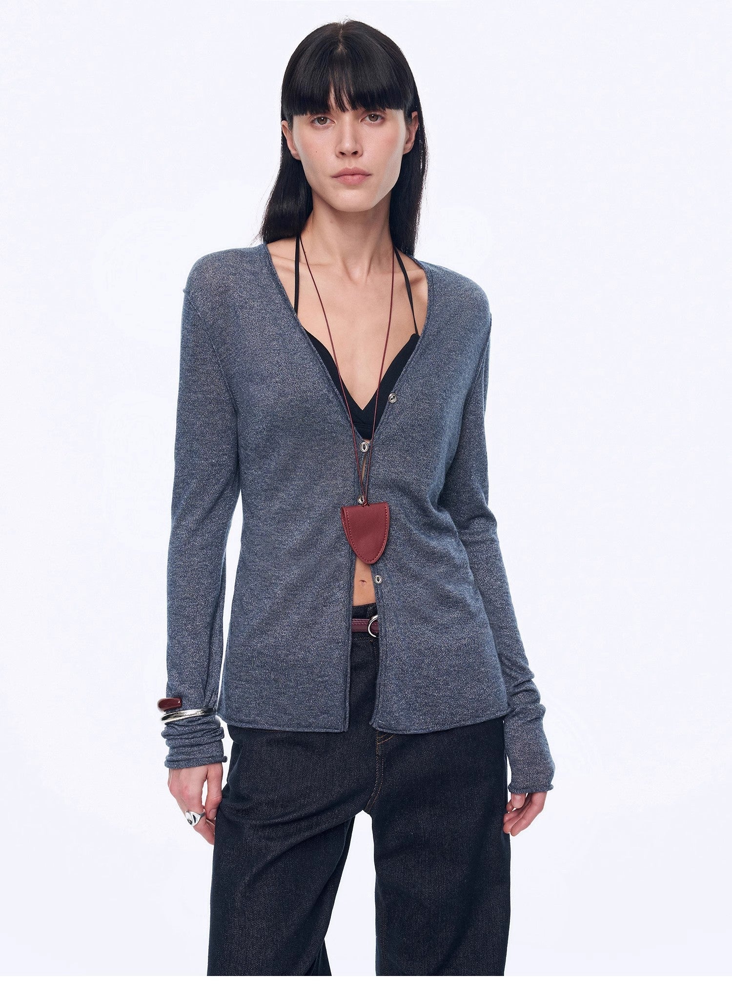 "Long Island Vacation" wool blend V - neck straight shoulder knitted cardigan spring - variant_title