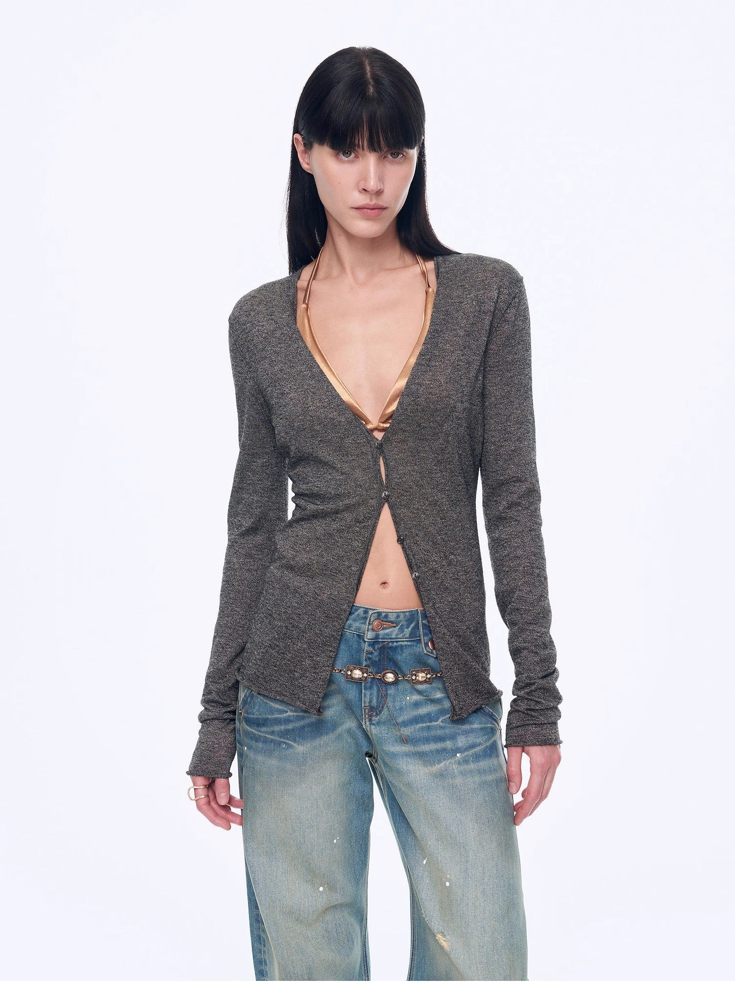 "Long Island Vacation" wool blend V - neck straight shoulder knitted cardigan spring - variant_title