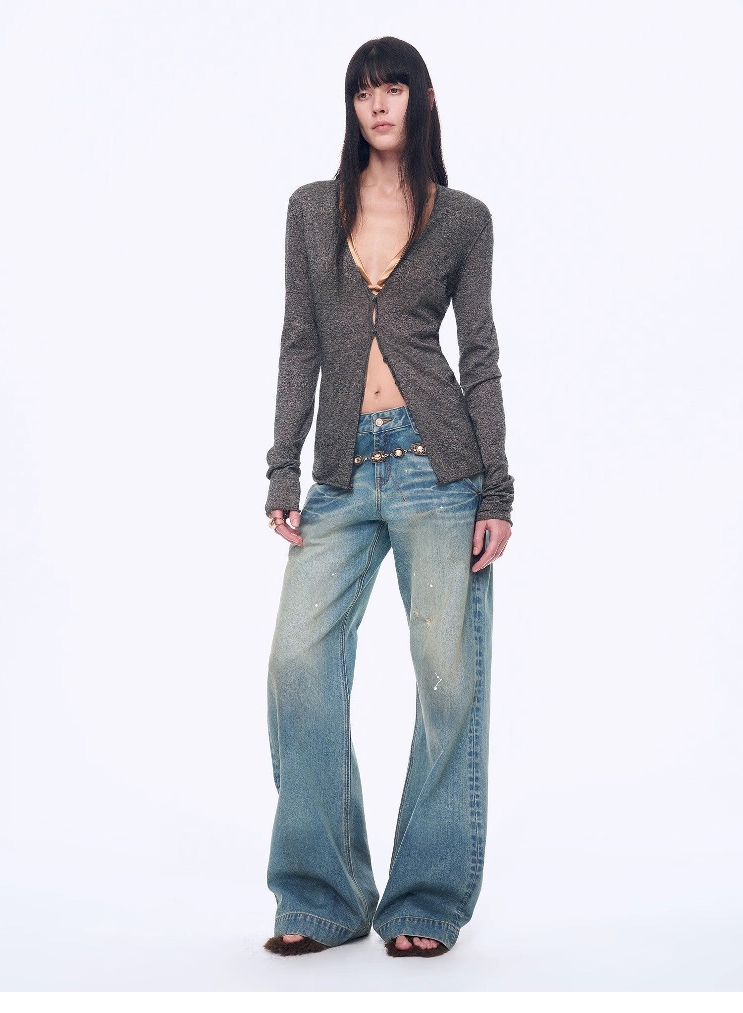 "Long Island Vacation" wool blend V - neck straight shoulder knitted cardigan spring - variant_title