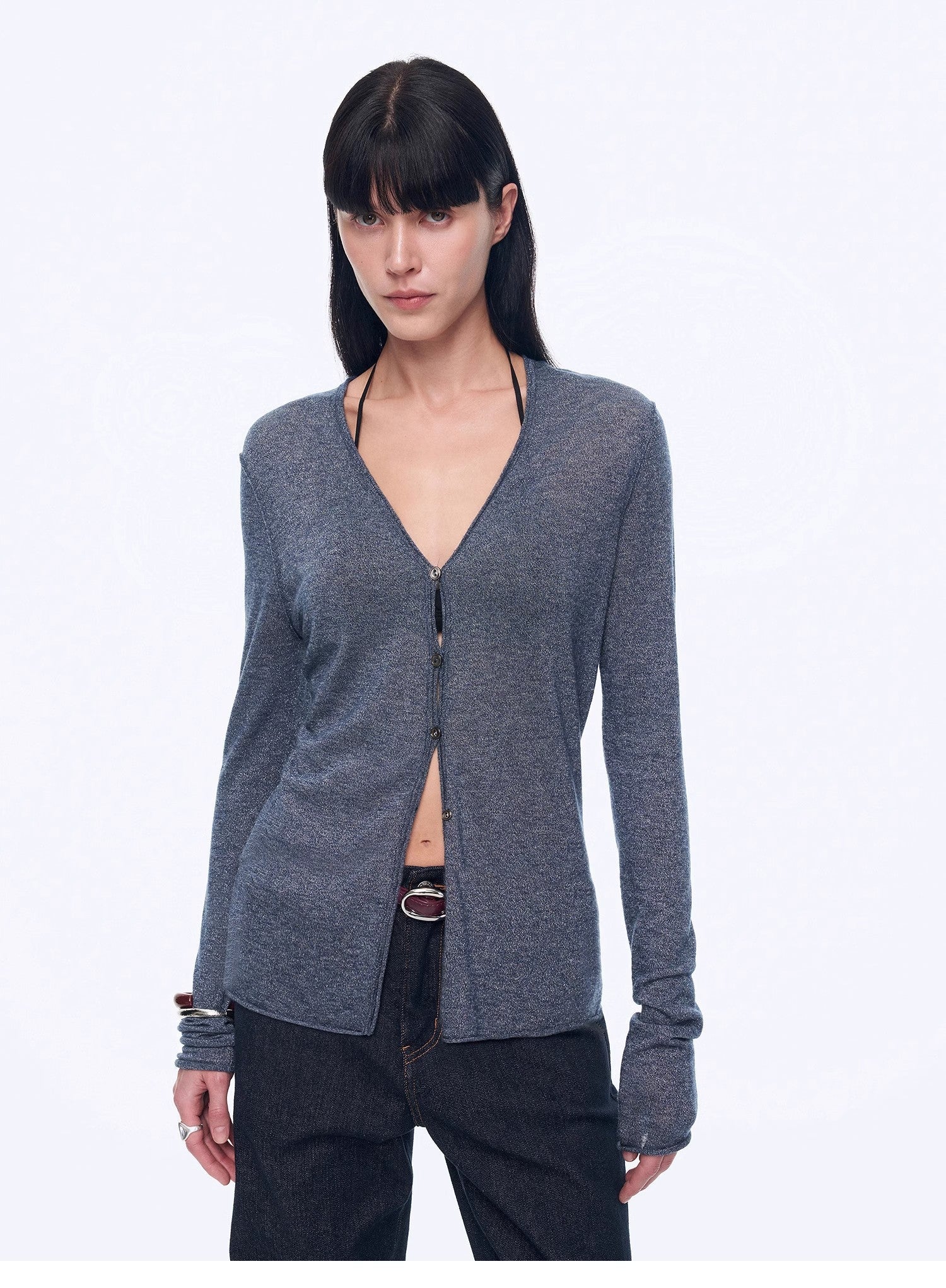 "Long Island Vacation" wool blend V - neck straight shoulder knitted cardigan spring - variant_title