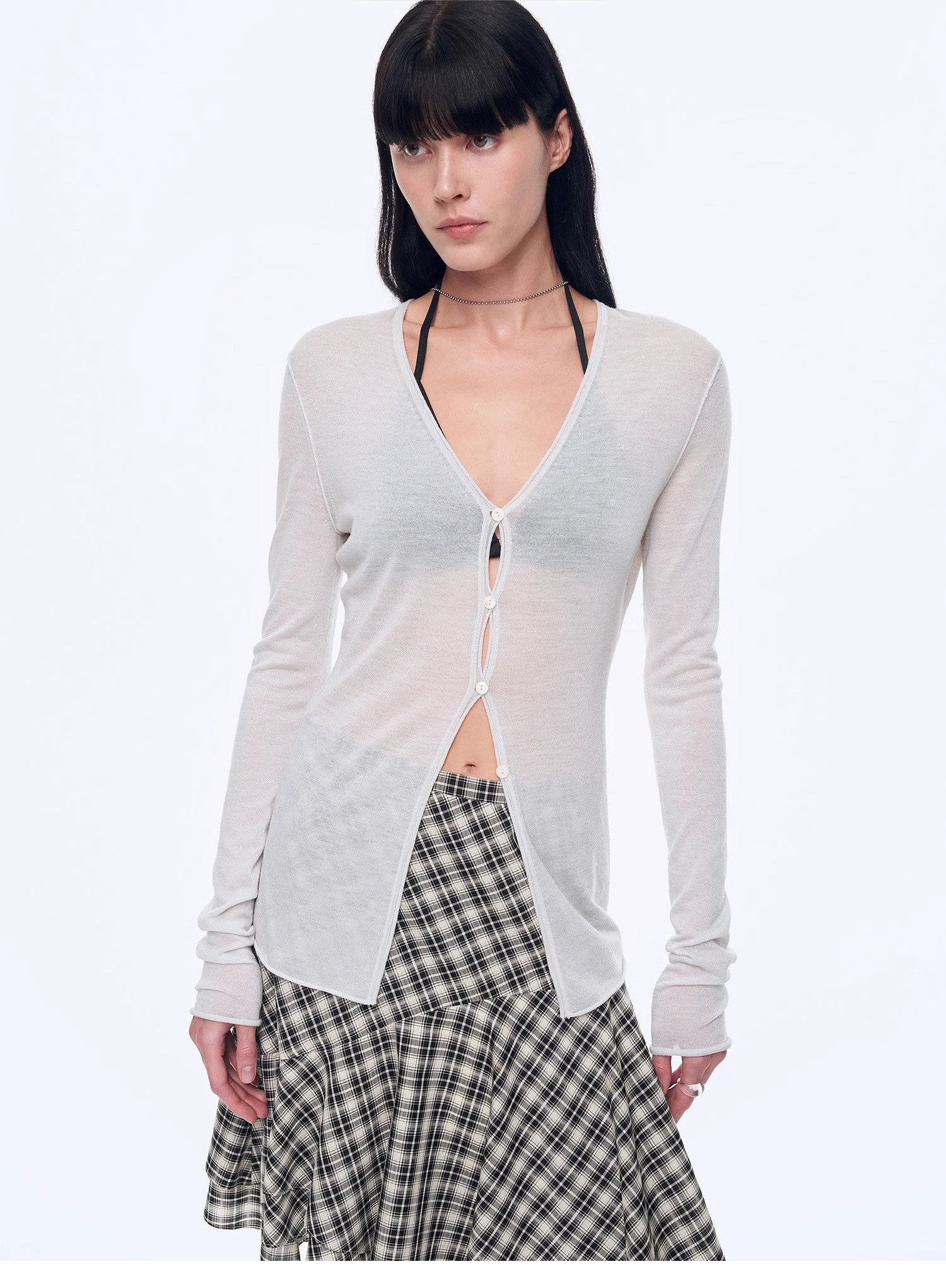 "Long Island Vacation" wool blend V - neck straight shoulder knitted cardigan spring - variant_title
