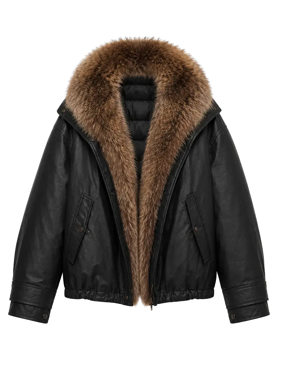 Firelady Fur The Long Night Is Coming Black parka with raccoon fur collar front cutout