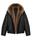 Firelady Fur The Long Night Is Coming Black parka with raccoon fur collar front cutout
