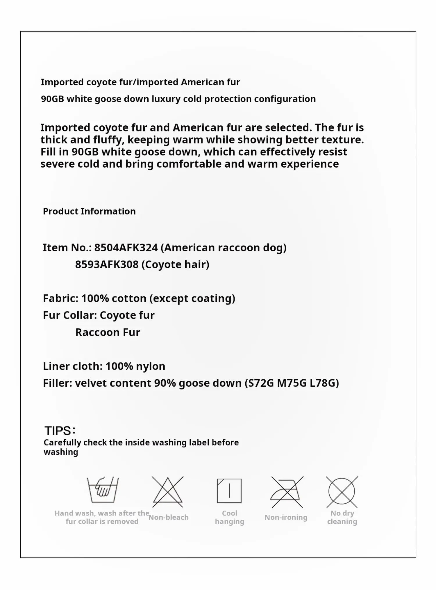 Firelady Fur The Long Night Is Coming coyote and raccoon fur parka materials and care information