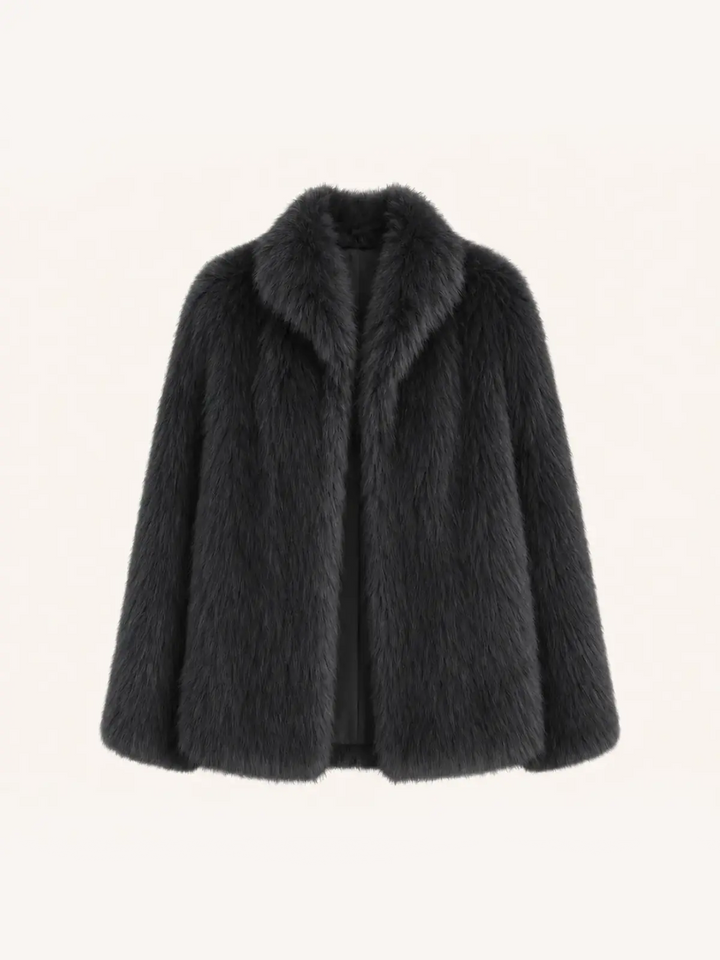 Long Nocturne reddish brown Saga fox fur coat front product view