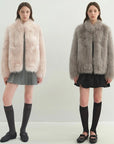 Long Nocturne pink and frost gray fox fur coat color comparison