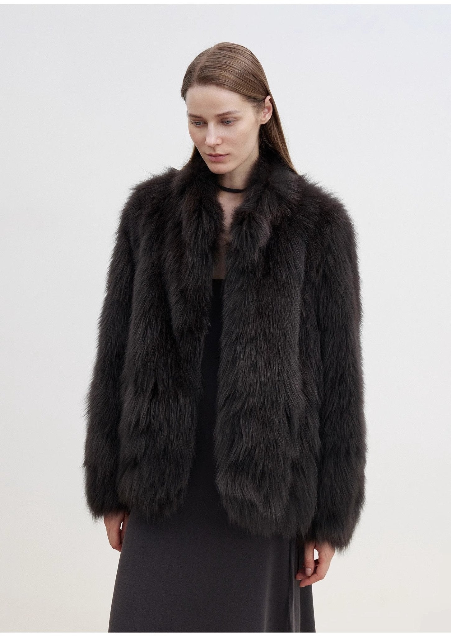 "Long Nocturne" imported fox fur retro short coat for women - variant_title