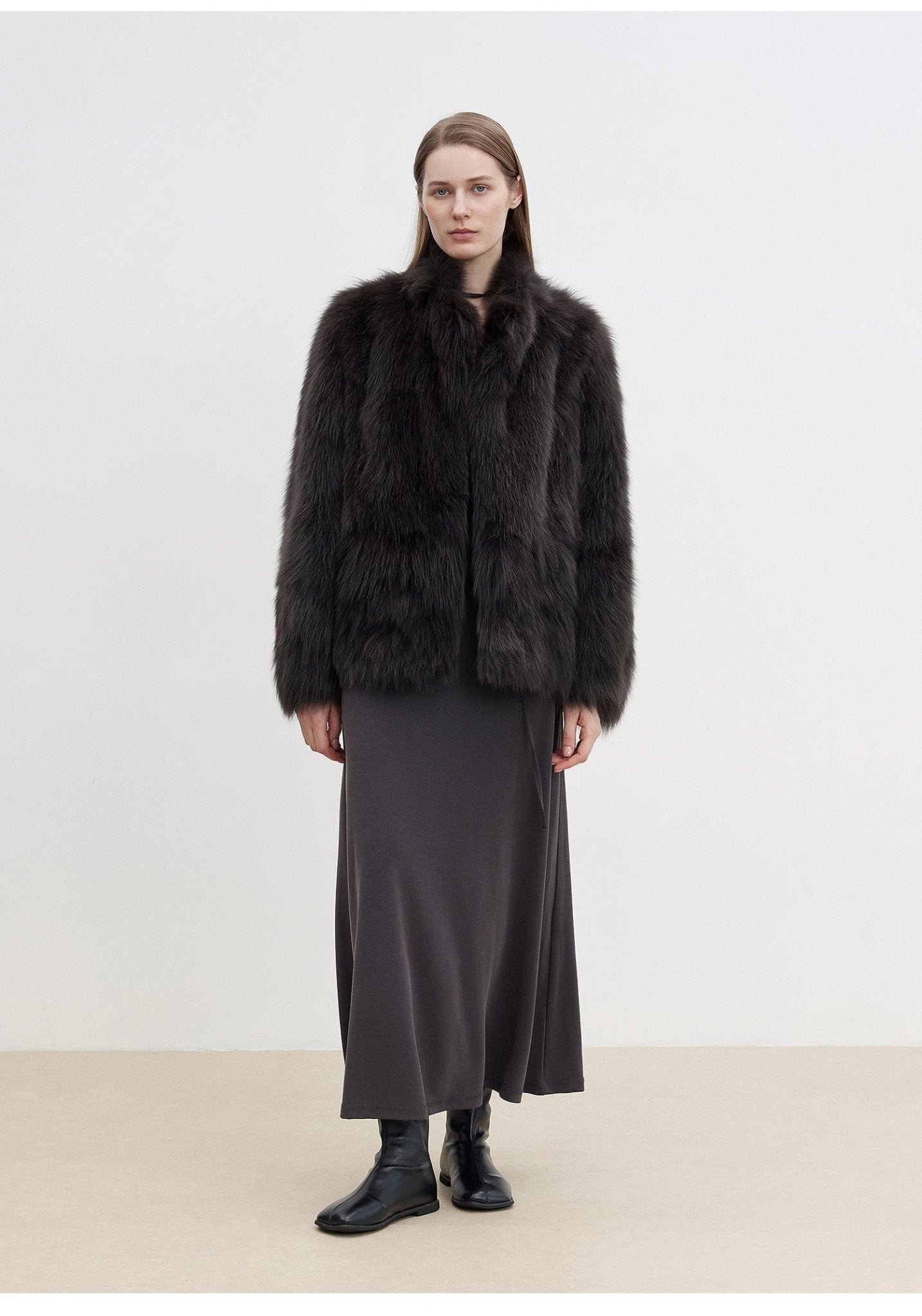 "Long Nocturne" imported fox fur retro short coat for women - variant_title