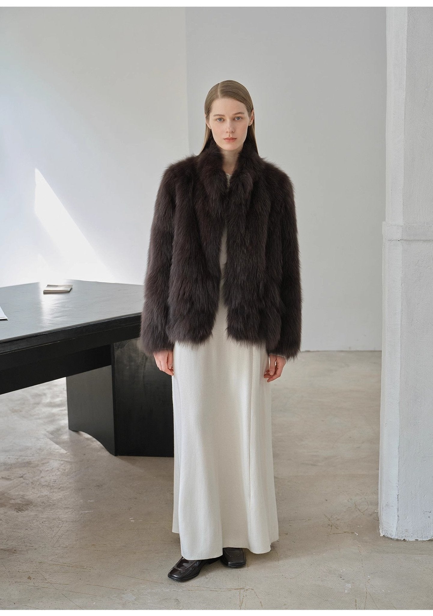 "Long Nocturne" imported fox fur retro short coat for women - variant_title