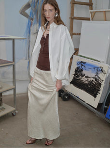 Loose casual standing straight silhouette deconstructed waist shirt “Moonlight Vermilion” - variant_title