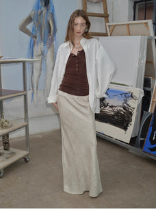 Loose casual standing straight silhouette deconstructed waist shirt “Moonlight Vermilion” - variant_title