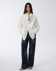 Loose casual standing straight silhouette deconstructed waist shirt “Moonlight Vermilion” - variant_title