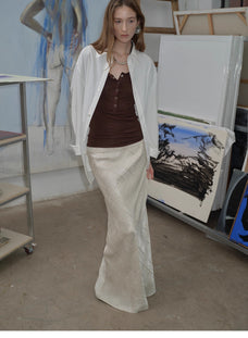 Loose casual standing straight silhouette deconstructed waist shirt “Moonlight Vermilion” - variant_title