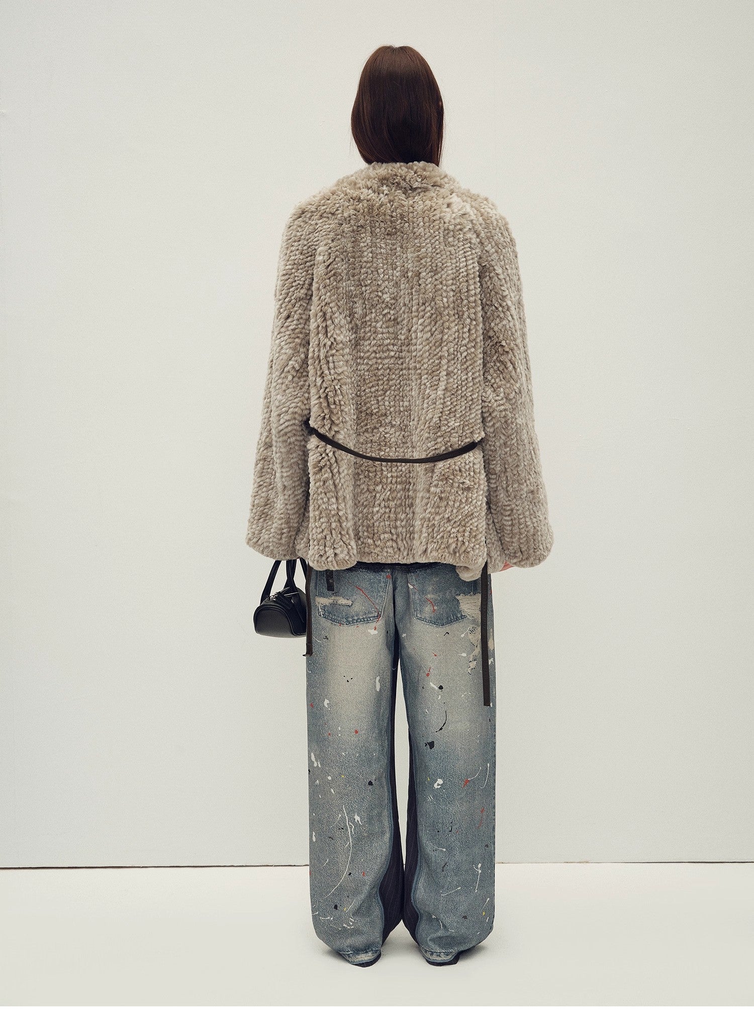 Loose - fitting two - tone gradient - dyed long woven Rex rabbit fur coat "Artistic Weaving" - variant_title