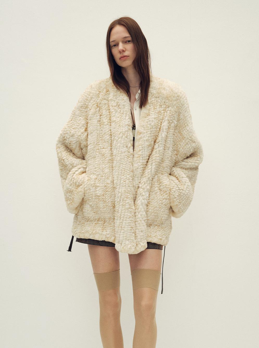 Loose - fitting two - tone gradient - dyed long woven Rex rabbit fur coat "Artistic Weaving" - variant_title