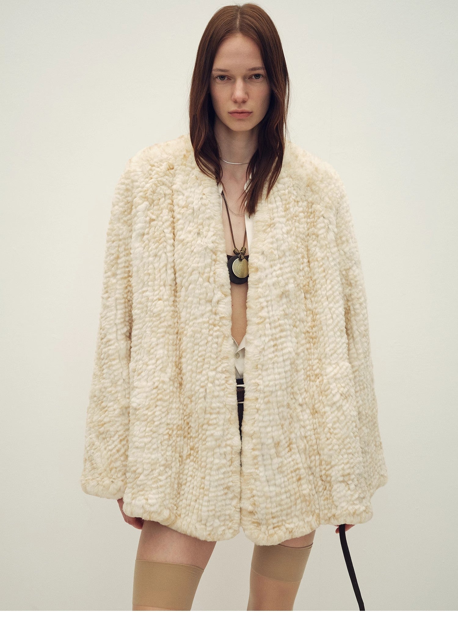 Loose - fitting two - tone gradient - dyed long woven Rex rabbit fur coat "Artistic Weaving" - variant_title