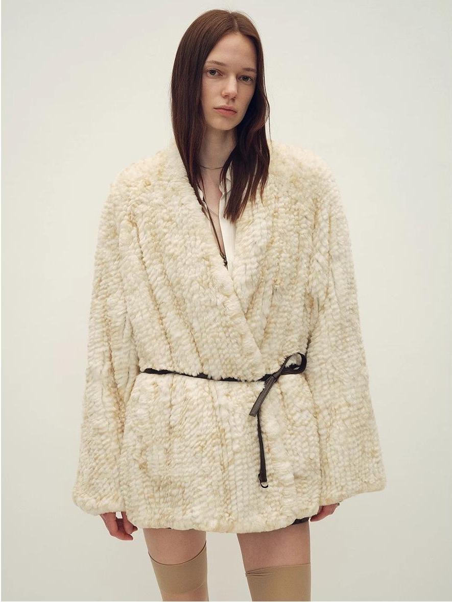 Loose - fitting two - tone gradient - dyed long woven Rex rabbit fur coat "Artistic Weaving" - variant_title