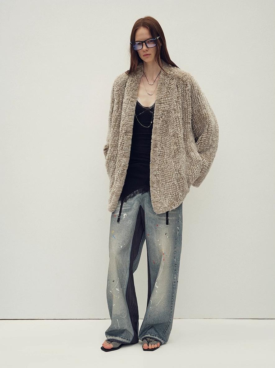 Loose - fitting two - tone gradient - dyed long woven Rex rabbit fur coat "Artistic Weaving" - variant_title