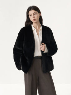 Louvre II Blackglama mink short coat on model, front view