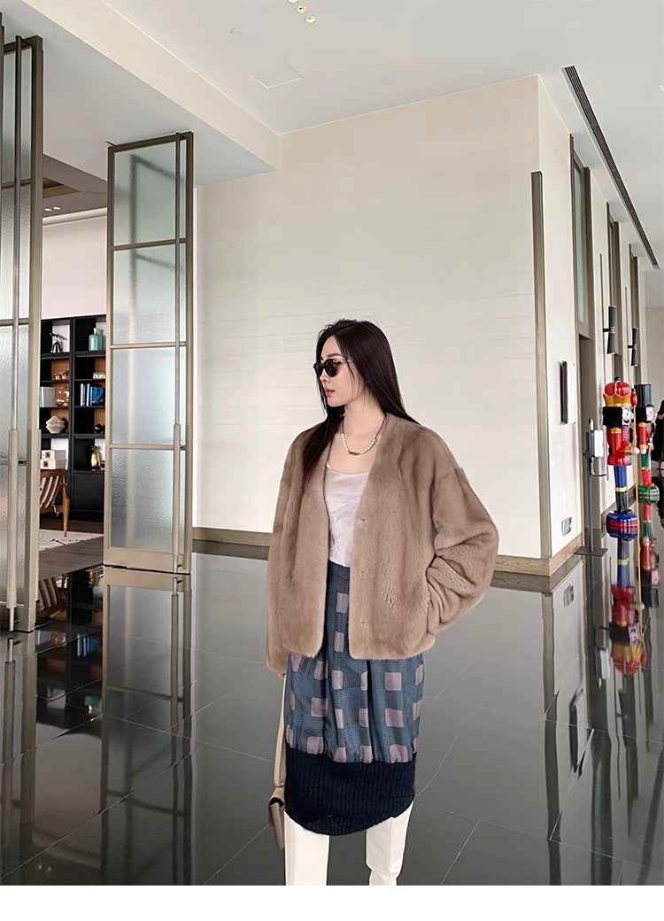 Louvre II Imported Simple Whole Mink Short Coat - variant_title