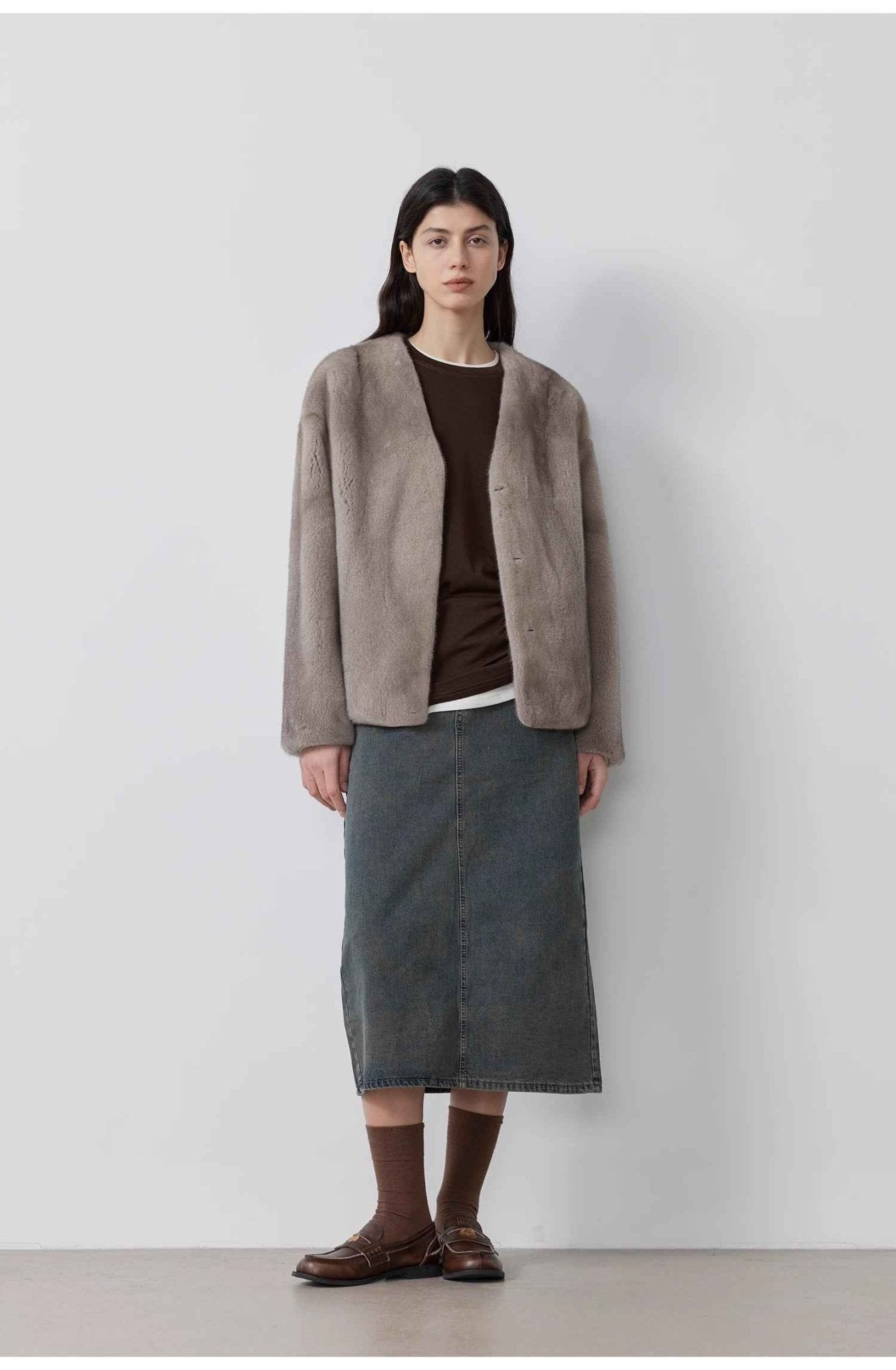 Louvre II Imported Simple Whole Mink Short Coat - variant_title