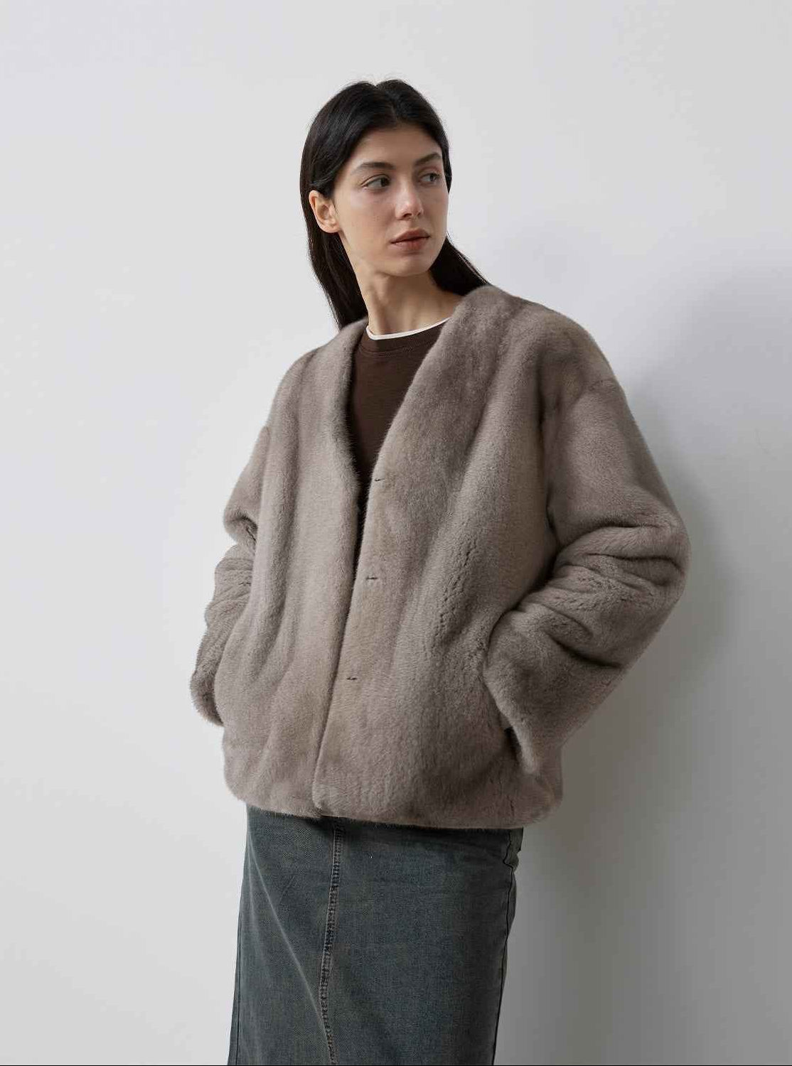 Louvre II Imported Simple Whole Mink Short Coat - variant_title