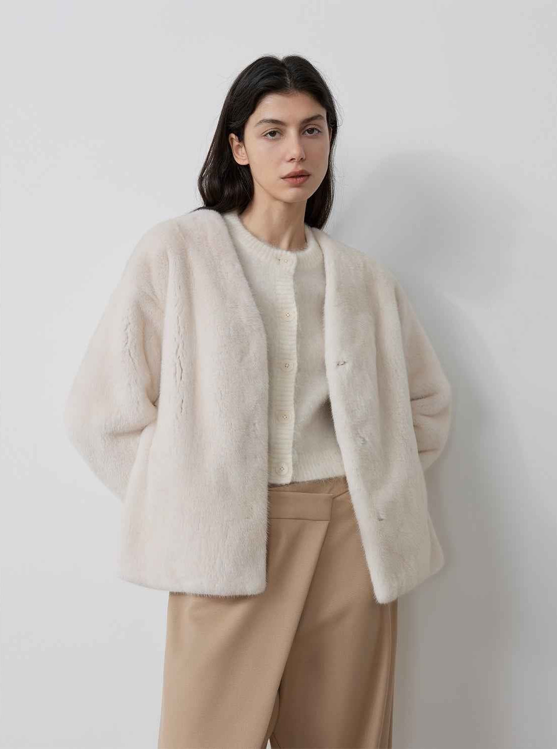 Louvre II Imported Simple Whole Mink Short Coat - variant_title