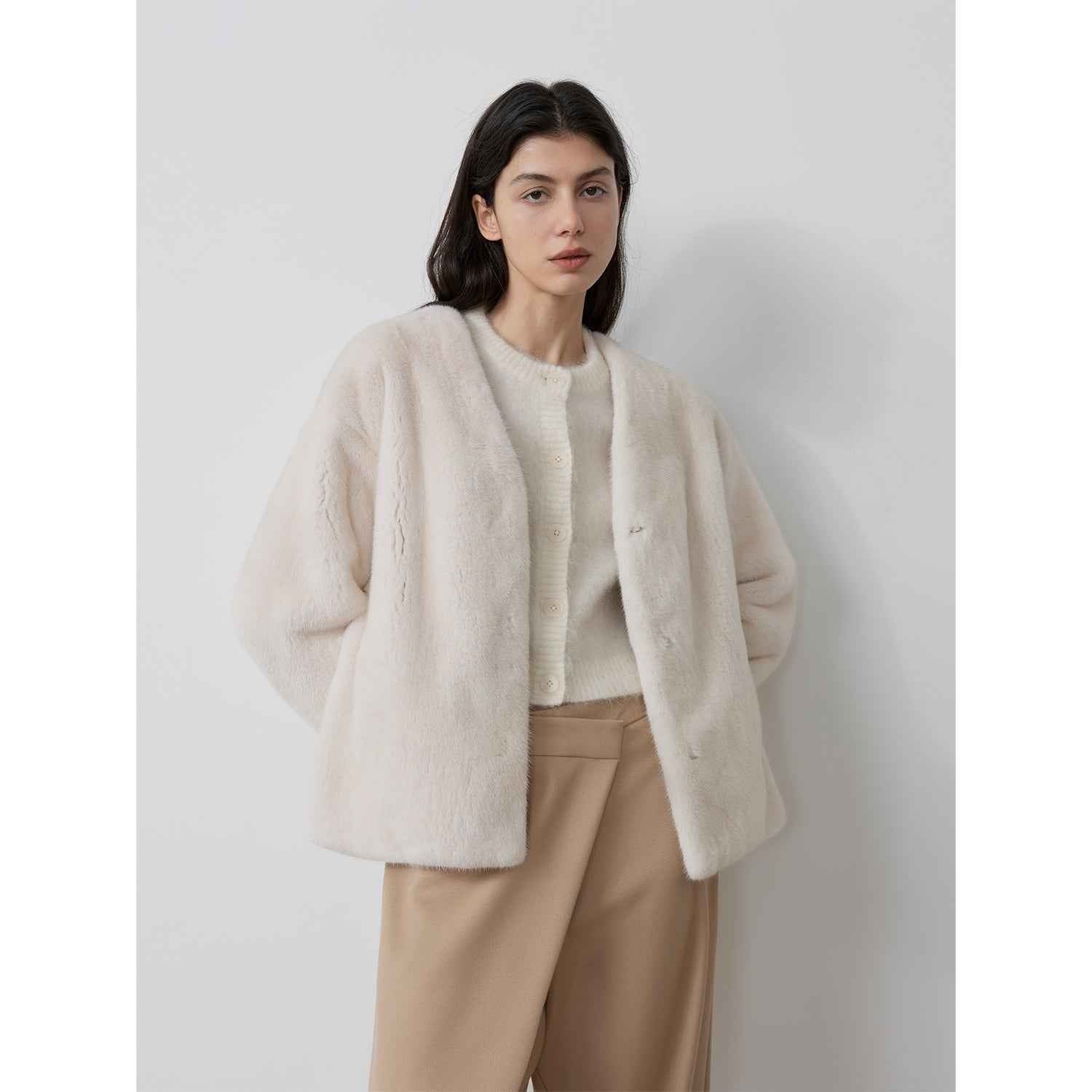 Louvre II Imported Simple Whole Mink Short Coat - variant_title