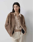 Louvre II Pastel mink short coat on model, front view
