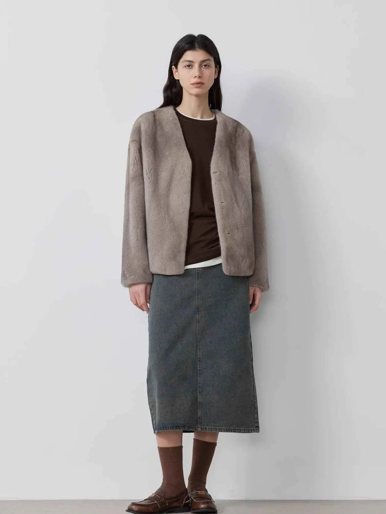 Louvre II Silverblue mink short coat full-length styling