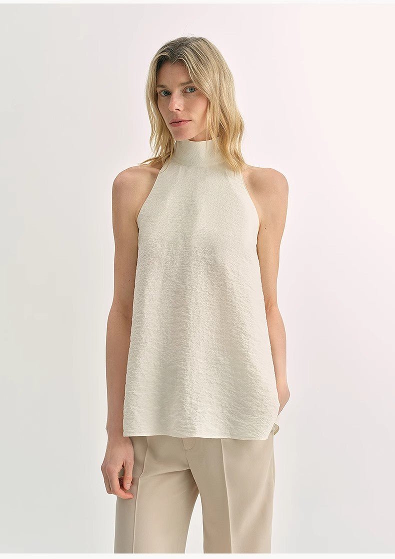 Luxury mulberry silk wrinkle - resistant small high collar A - line sleeveless top vest for women - variant_title