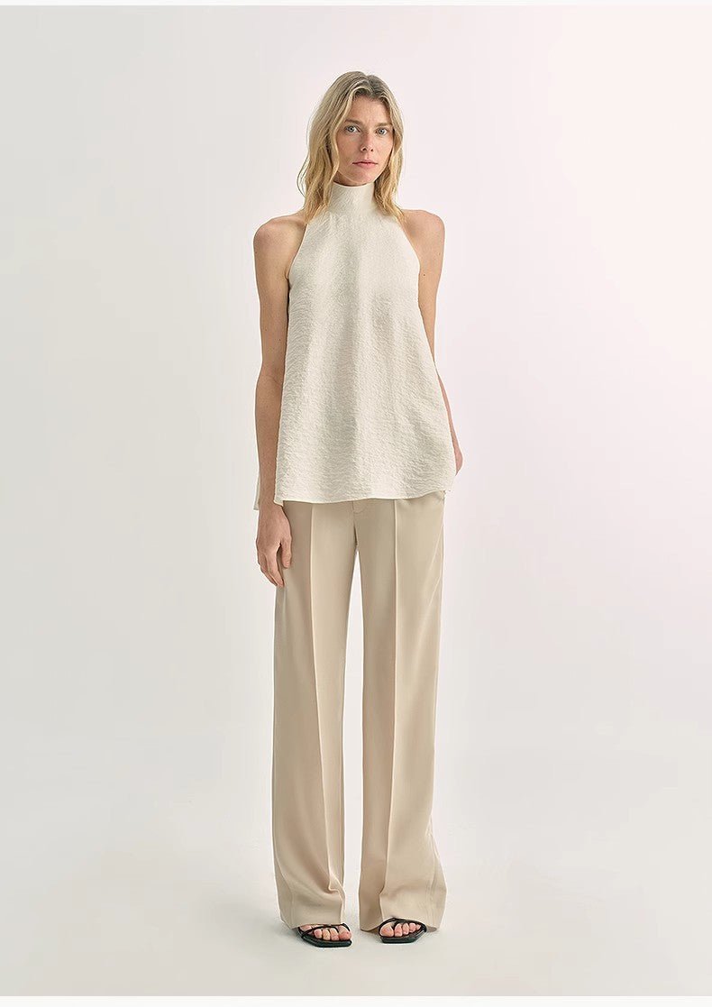 Luxury mulberry silk wrinkle - resistant small high collar A - line sleeveless top vest for women - variant_title