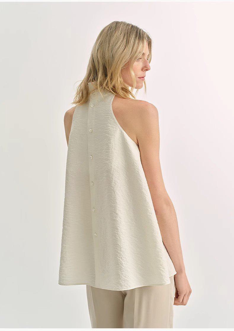 Luxury mulberry silk wrinkle - resistant small high collar A - line sleeveless top vest for women - variant_title