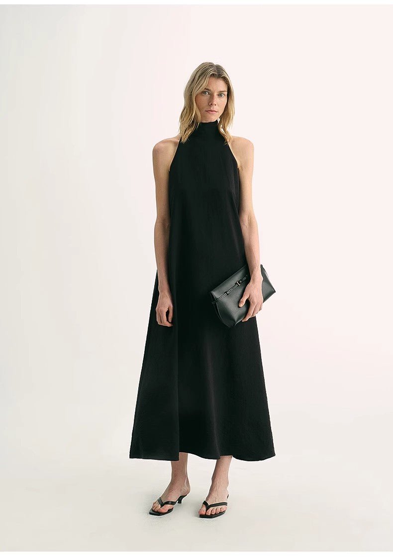 Luxury mulberry silk wrinkle - resistant small high collar A - line summer beach Dresses for women - variant_title