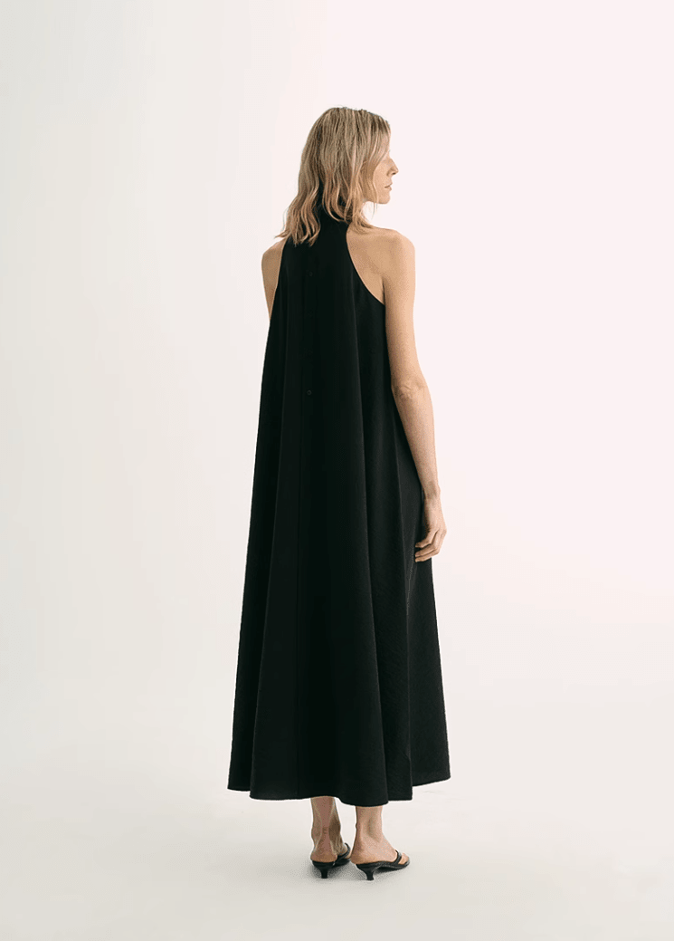 Luxury mulberry silk wrinkle - resistant small high collar A - line summer beach Dresses for women - variant_title