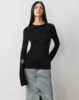 Lyocell wool stretch long sleeve T-shirt black front view